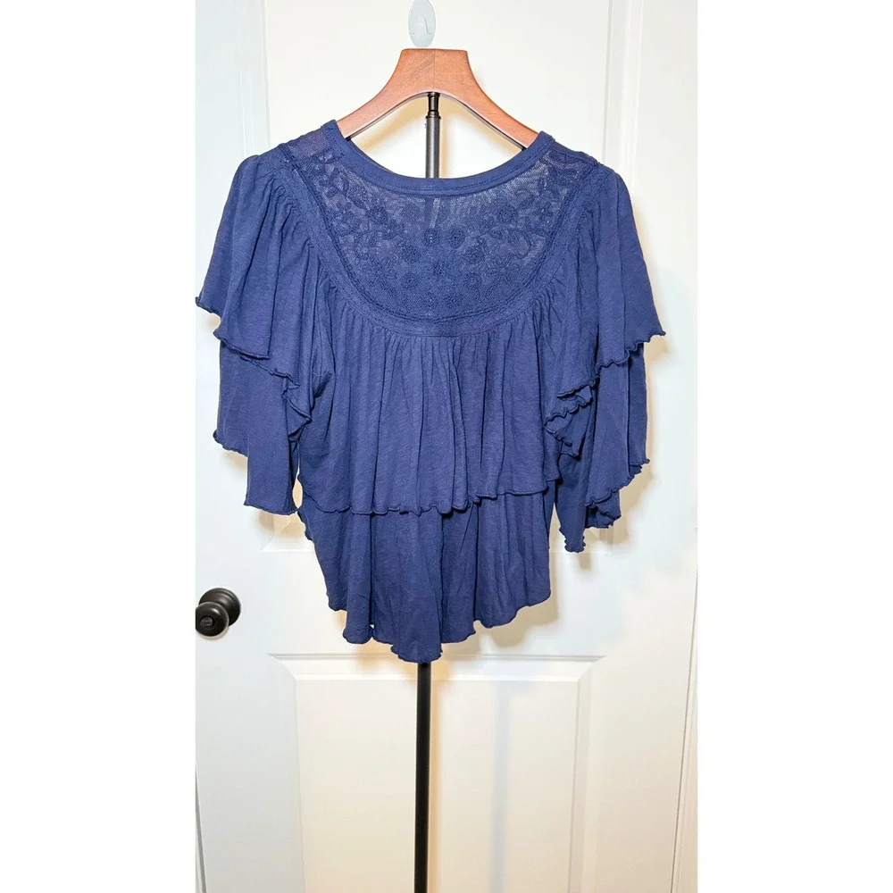 Free People Blue Rose Party Tiered Ruffle Babydoll SwingTop S/P